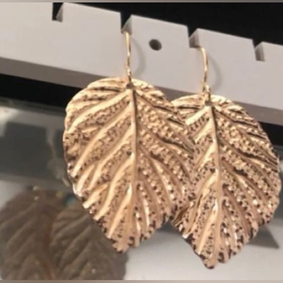 Golden Leaf Autumn Fall Textured Veined Leaves Nature Sparkly Boho Hippie Dangle - Picture 14 of 16